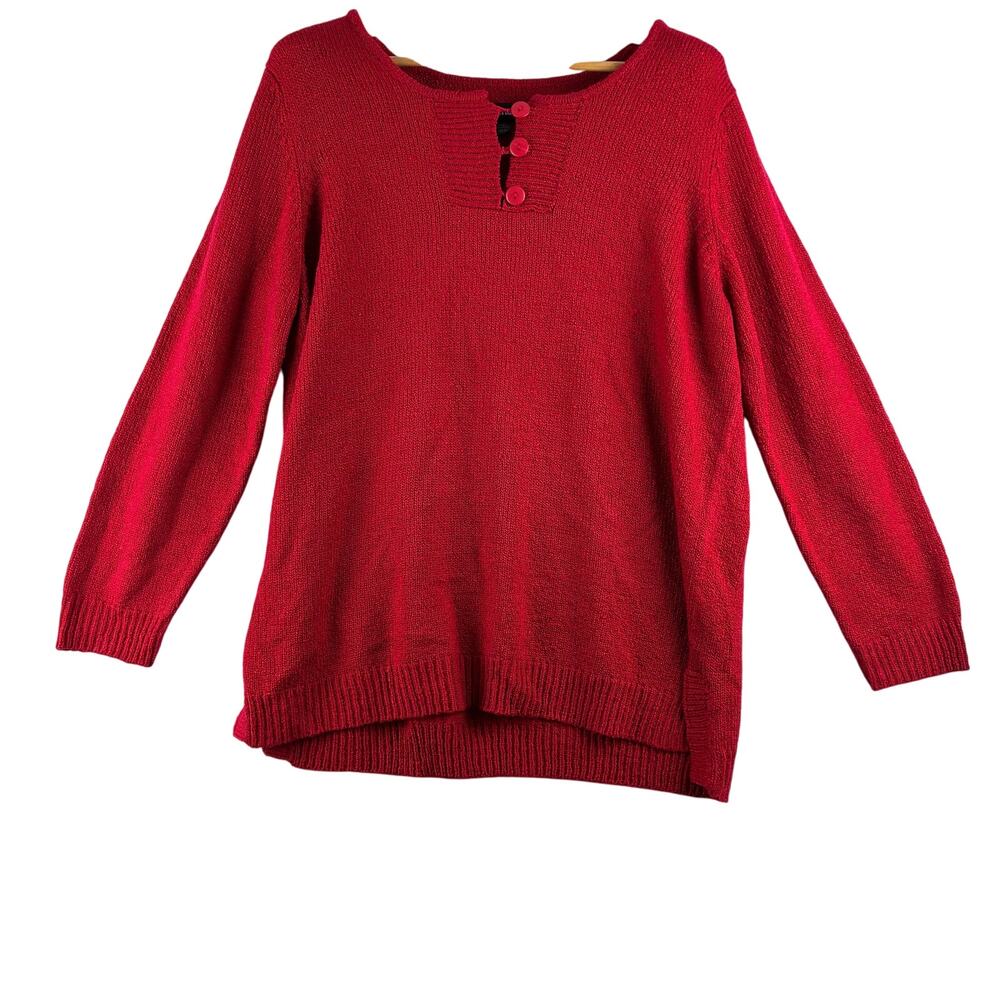 Vintage Avenue Pullover Sweater Women's 2X 18/20 Button Neck Bright Red Holiday